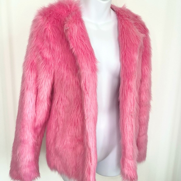 PLUSH faux fur jacket in Bubblegum Pink by H&M.  Size women's 6 - Picture 4 of 8